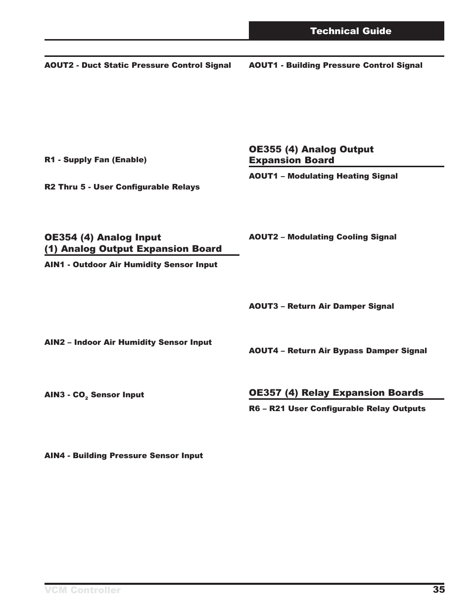 Vcm controller technical guide 35, Oe355 (4) analog output expansion board, Oe357 (4) relay expansion boards | Orion System VCM Controller User Manual | Page 35 / 60