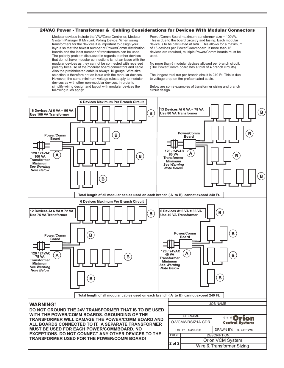 Component & system wiring 29, Warning | Orion System VCM Component User Manual | Page 29 / 96