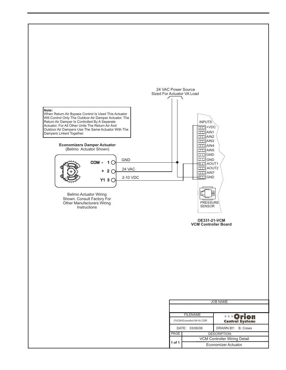 Economizer actuator wiring, Component & system wiring 35 | Orion System VCM Component User Manual | Page 35 / 96