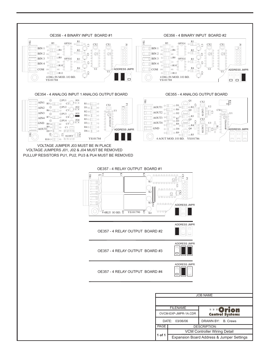 Expansion board jumper settings, Component & system wiring 40 | Orion System VCM Component User Manual | Page 40 / 96