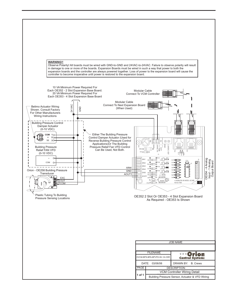 Building pressure sensor, actuator & vfd wiring, Component & system wiring 45 | Orion System VCM Component User Manual | Page 45 / 96