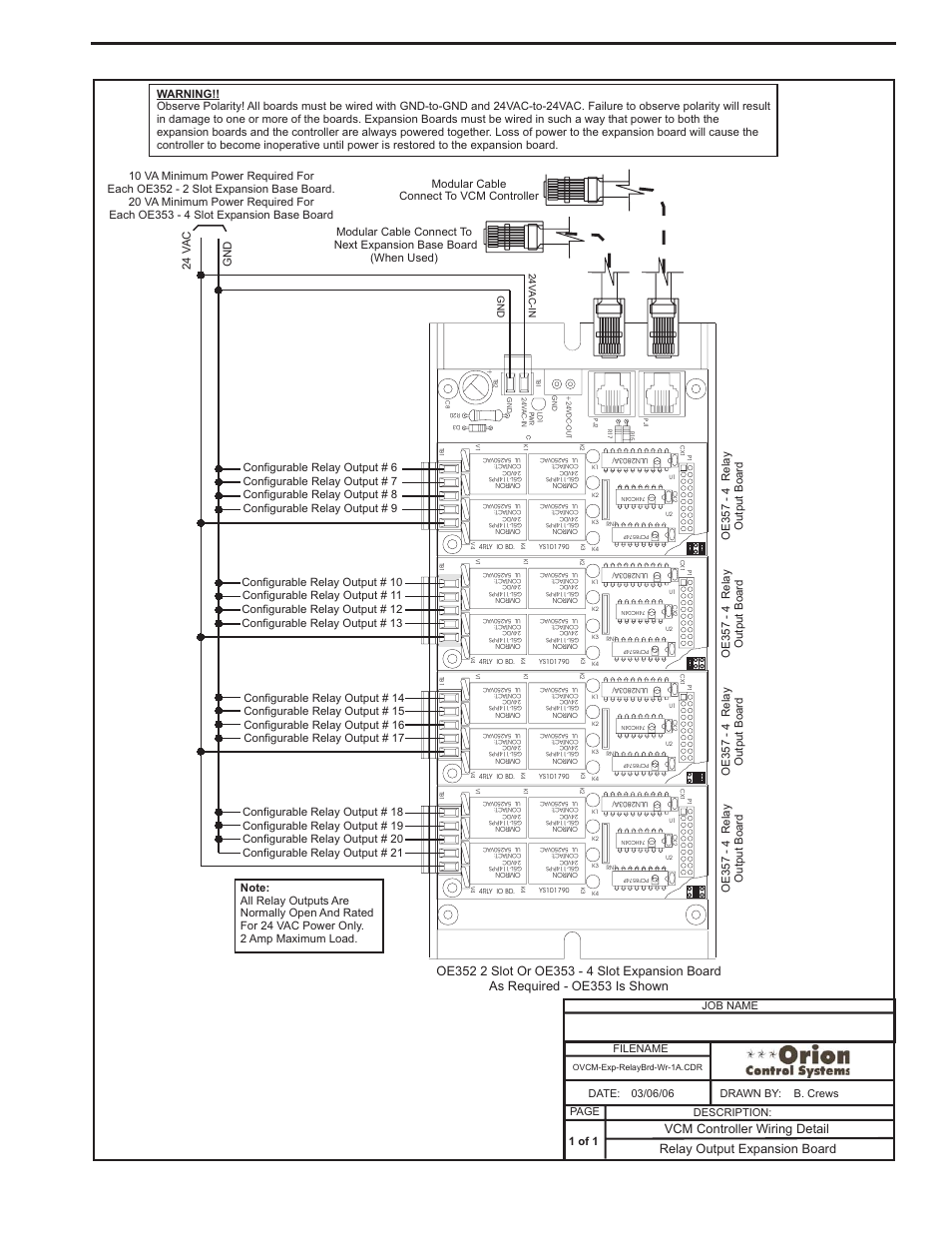 4 relay output expansion board wiring, Component & system wiring 47 | Orion System VCM Component User Manual | Page 47 / 96