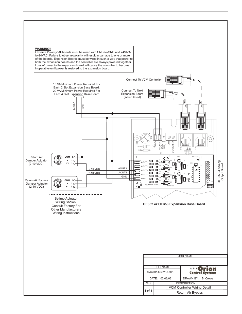 Return air bypass wiring, Component & system wiring 49, Vcm controller wiring detail return air bypass | Orion System VCM Component User Manual | Page 49 / 96
