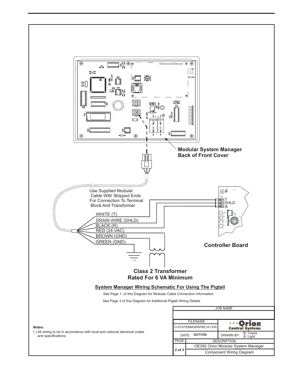 Component & system wiring 59, Modular system manager back of front cover, Philipsphilips | Tshld r, Component wiring diagram, Oe392 orion modular system manager, Job name, O-systemmgrwire1a.cdr | Orion System VCM Component User Manual | Page 59 / 96