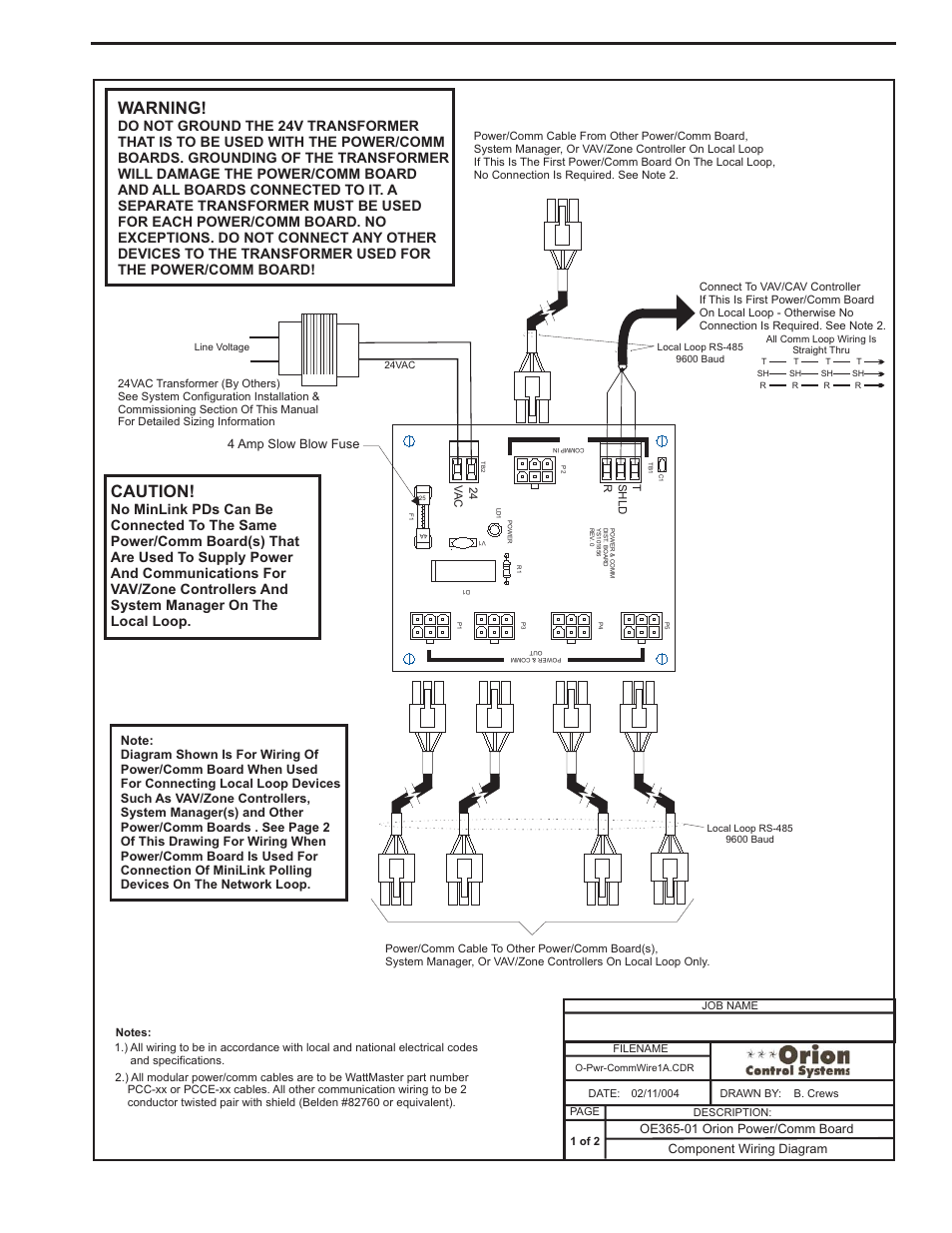 Component & system wiring 65, Warning, Caution | Orion System VCM Component User Manual | Page 65 / 96