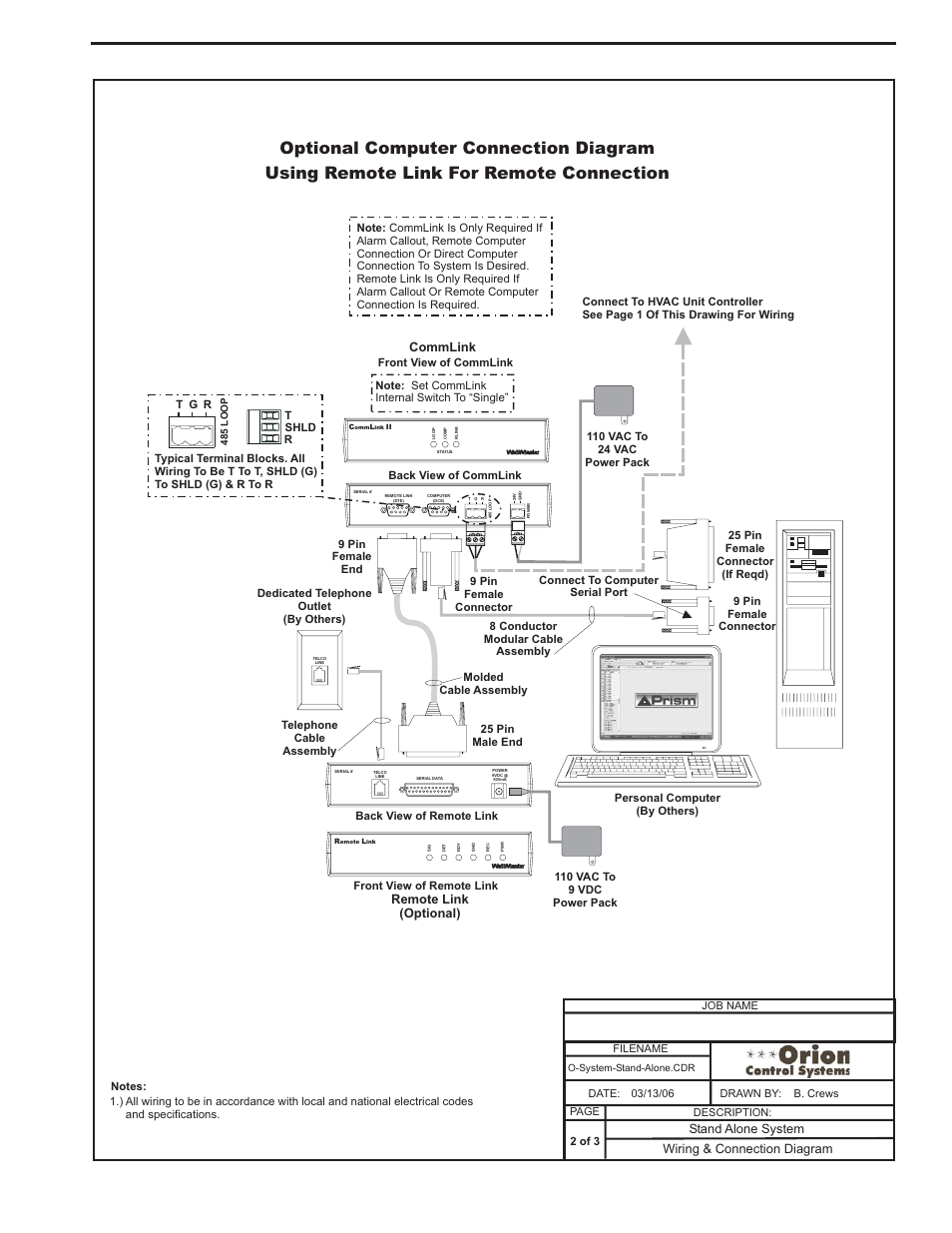 Stand alone - computer connection with remote link, Component & system wiring 7 | Orion System VCM Component User Manual | Page 7 / 96