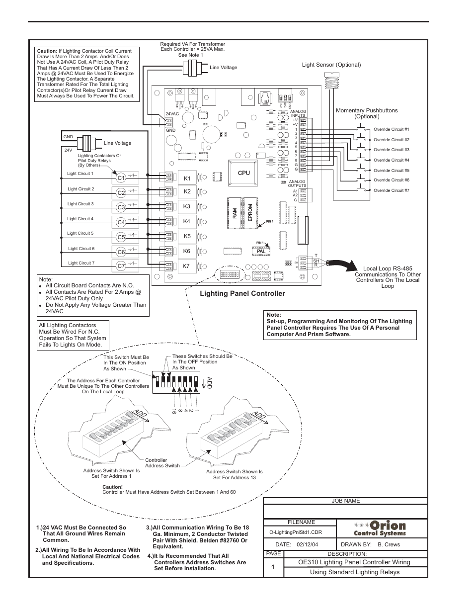 Component & system wiring 70, Lighting panel controller | Orion System VCM Component User Manual | Page 70 / 96