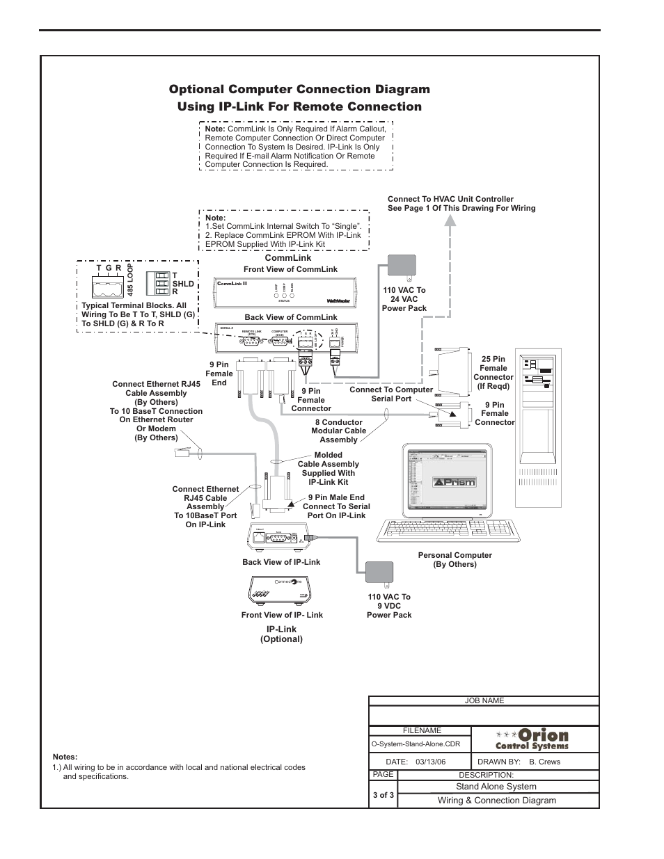 Stand alone - computer connection with ip-link, Component & system wiring 8 | Orion System VCM Component User Manual | Page 8 / 96