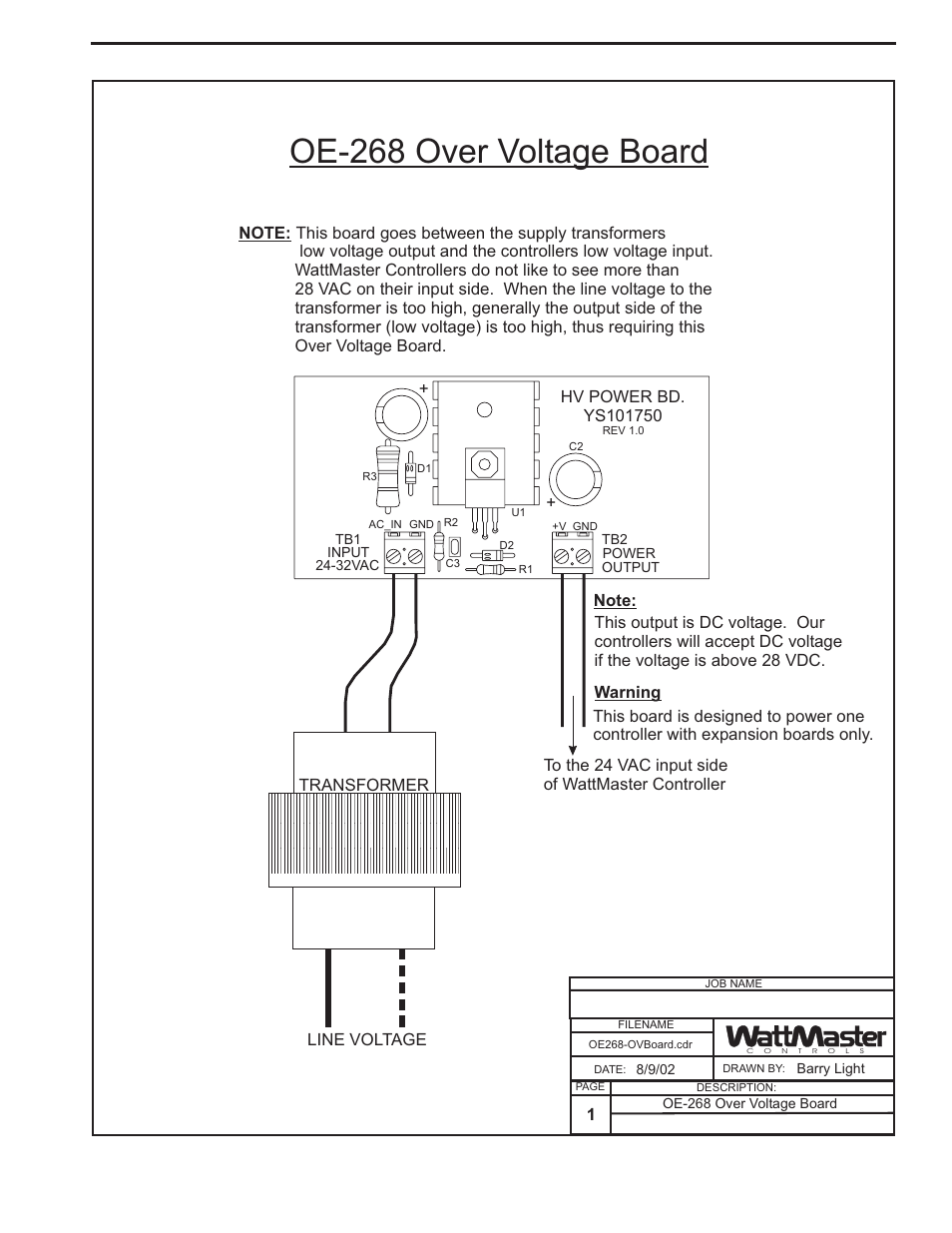 Oe-268 over voltage board, Over voltage board wiring, Component & system wiring 83 | Orion System VCM Component User Manual | Page 83 / 96