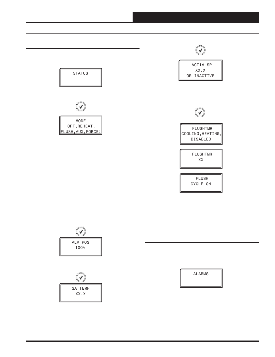 Lcd display screens, Status & alarm screens, Mhgrv-x field technical guide | Status screens, Alarm screens | Orion System MHGRV-X User Manual | Page 11 / 26