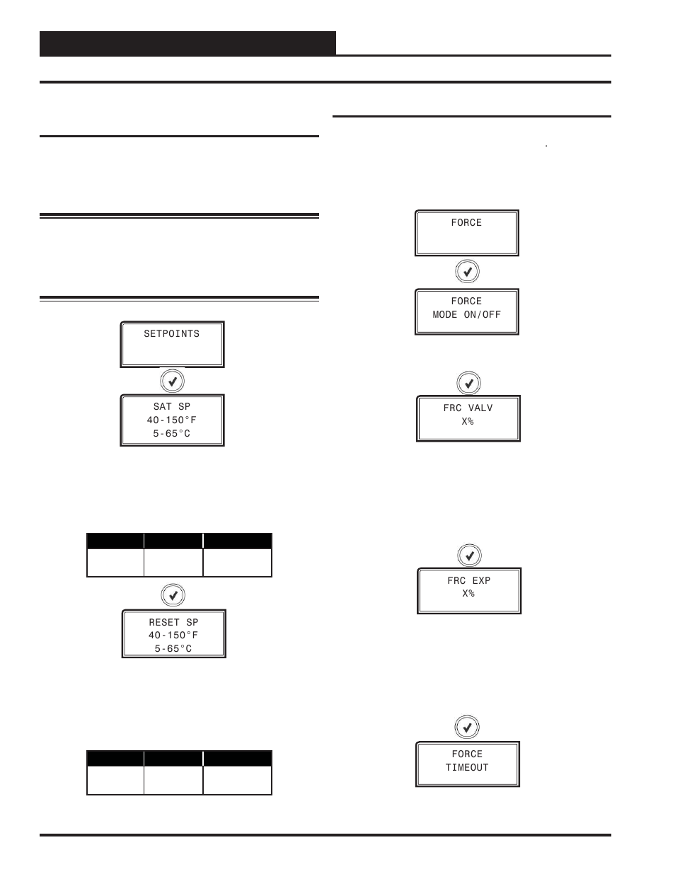 Lcd display screens, Setpoint & force screens, Mhgrv-x field technical guide 12 | Setpoint screens, Force screens | Orion System MHGRV-X User Manual | Page 12 / 26