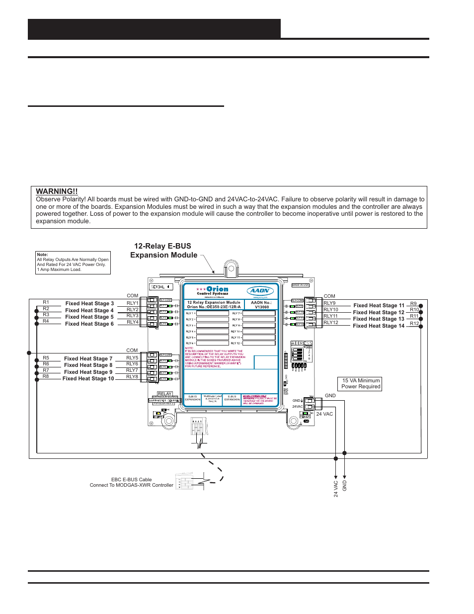 Wiring, Relay e-bus expansion module - stand alone, Modgas-xwr technical guide 8 | Warning | Orion System MODGAS-XWR User Manual | Page 8 / 28