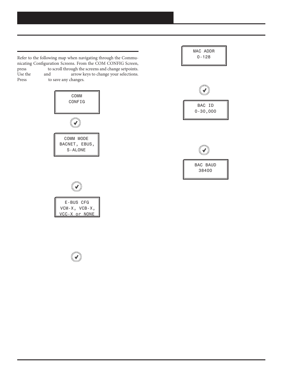 Lcd display screens, Communicating confi guration screens, Preheat-x technical guide 20 | Communication confi guration screens | Orion System PREHEAT-X User Manual | Page 20 / 28