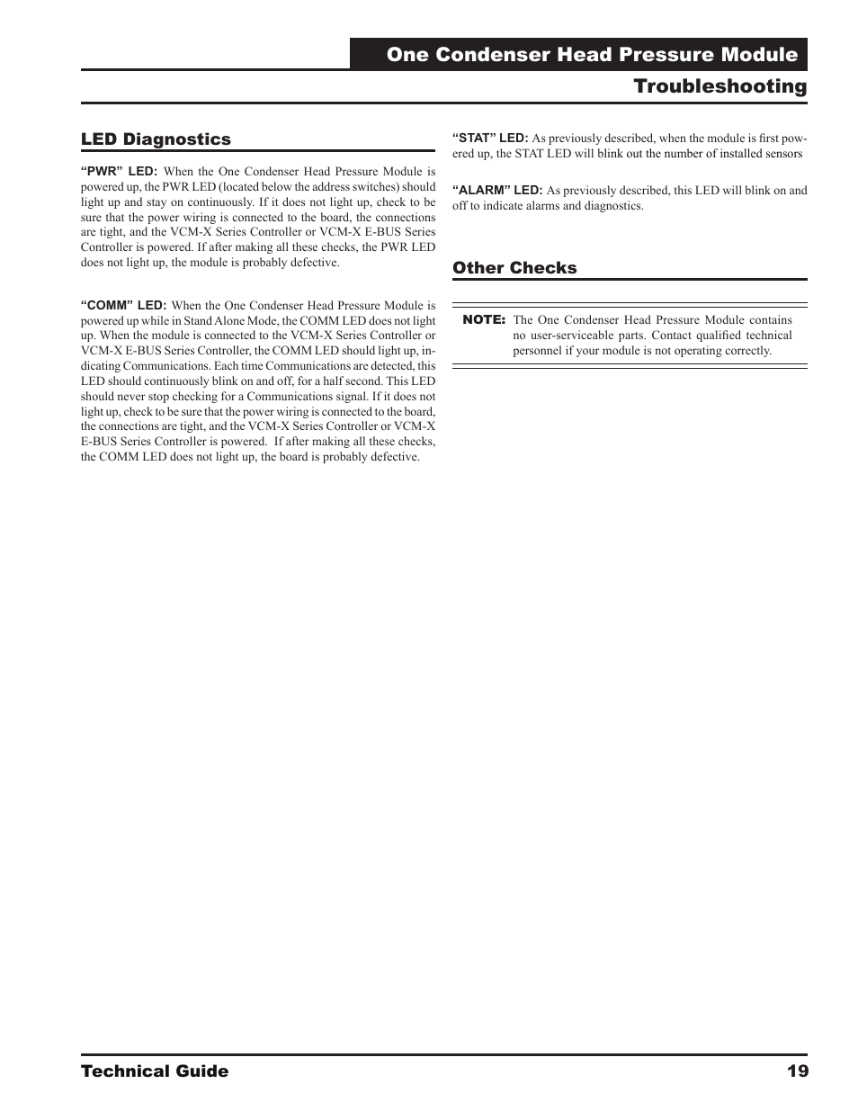 One condenser head pressure module, Troubleshooting | Orion System One Condenser Head Pressure Module User Manual | Page 19 / 24
