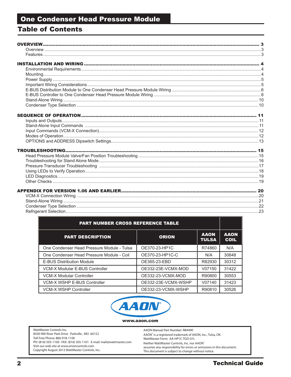 Orion System One Condenser Head Pressure Module User Manual | Page 2 / 24