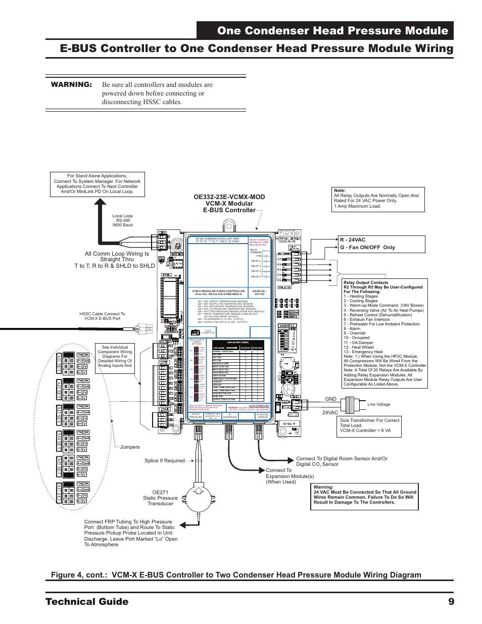 One condenser head pressure module, Technical guide, All comm loop wiring is straight thru | T to t, r to r & shld to shld, 24vac gnd, G - fan on/off only r - 24vac, Jumpers | Orion System One Condenser Head Pressure Module User Manual | Page 9 / 24