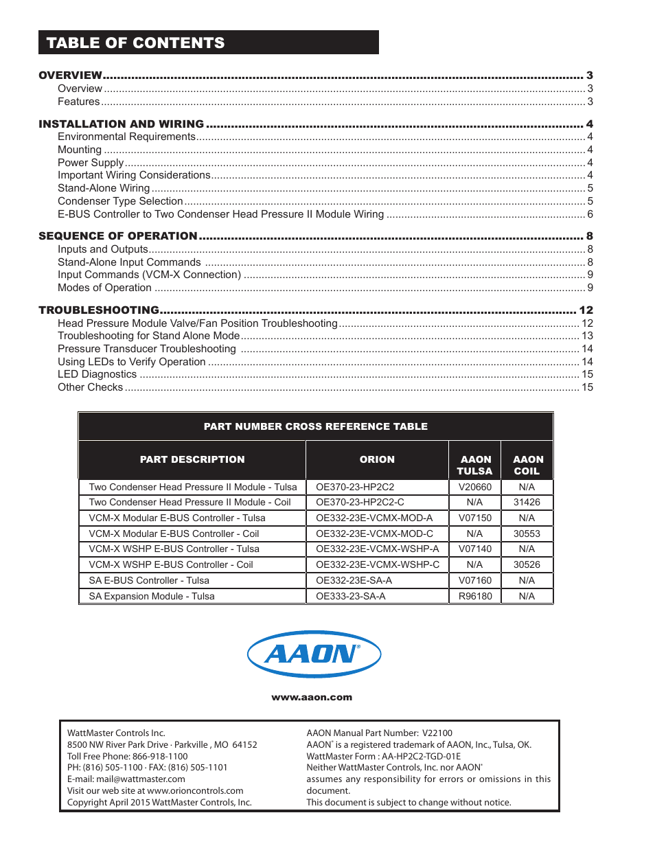 Orion System Two Condenser Head Pressure II Module User Manual | Page 2 / 16