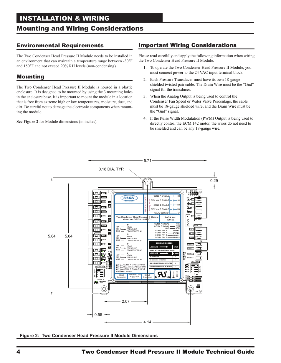 Installation & wiring, Mounting and wiring considerations, Environmental requirements | Mounting, Important wiring considerations, Zone | Orion System Two Condenser Head Pressure II Module User Manual | Page 4 / 16