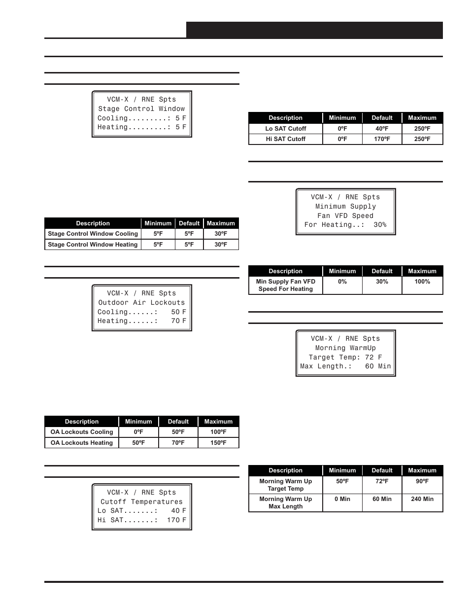 Vcm-x / rne setpoints, Vcm-x / rne setpoint screens, Vcm-x / rne operator interfaces technical guide | Orion System VCM-X/RNE Operator Interfaces User Manual | Page 41 / 84