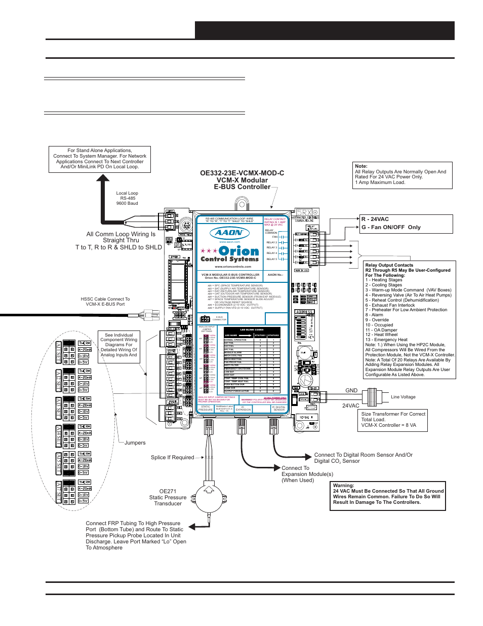 Two condenser head pressure module, Technical guide, All comm loop wiring is straight thru | T to t, r to r & shld to shld, 24vac gnd, G - fan on/off only r - 24vac | Orion System Two Condenser Head Pressure Module User Manual | Page 9 / 24