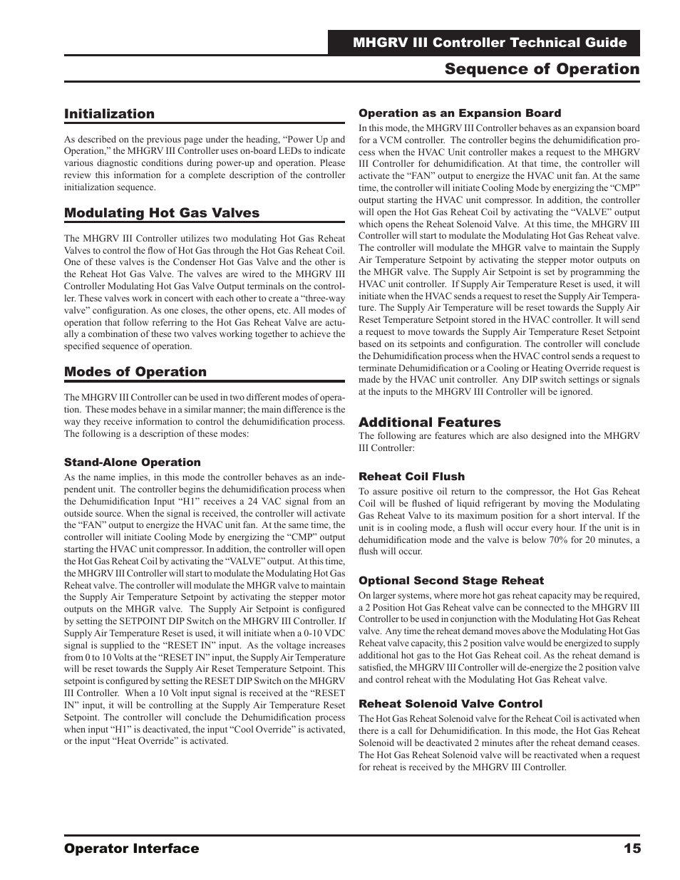 Sequence of operation | Orion System MHGRV III User Manual | Page 15 / 20