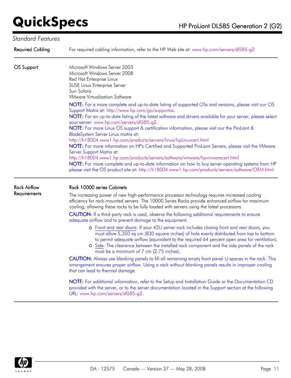 Quickspecs | Compaq ProLiant DL585 G2 User Manual | Page 11 / 46