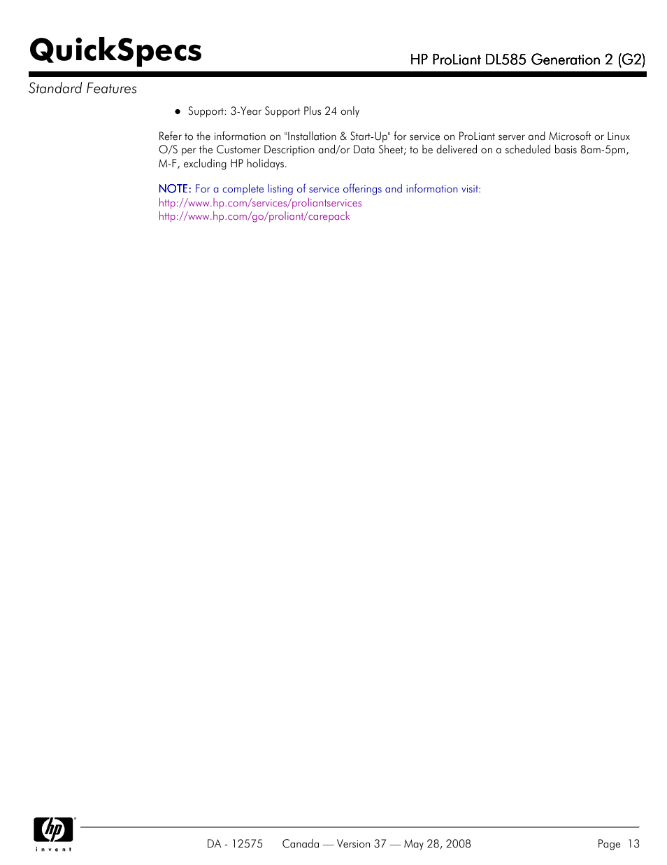 Quickspecs | Compaq ProLiant DL585 G2 User Manual | Page 13 / 46