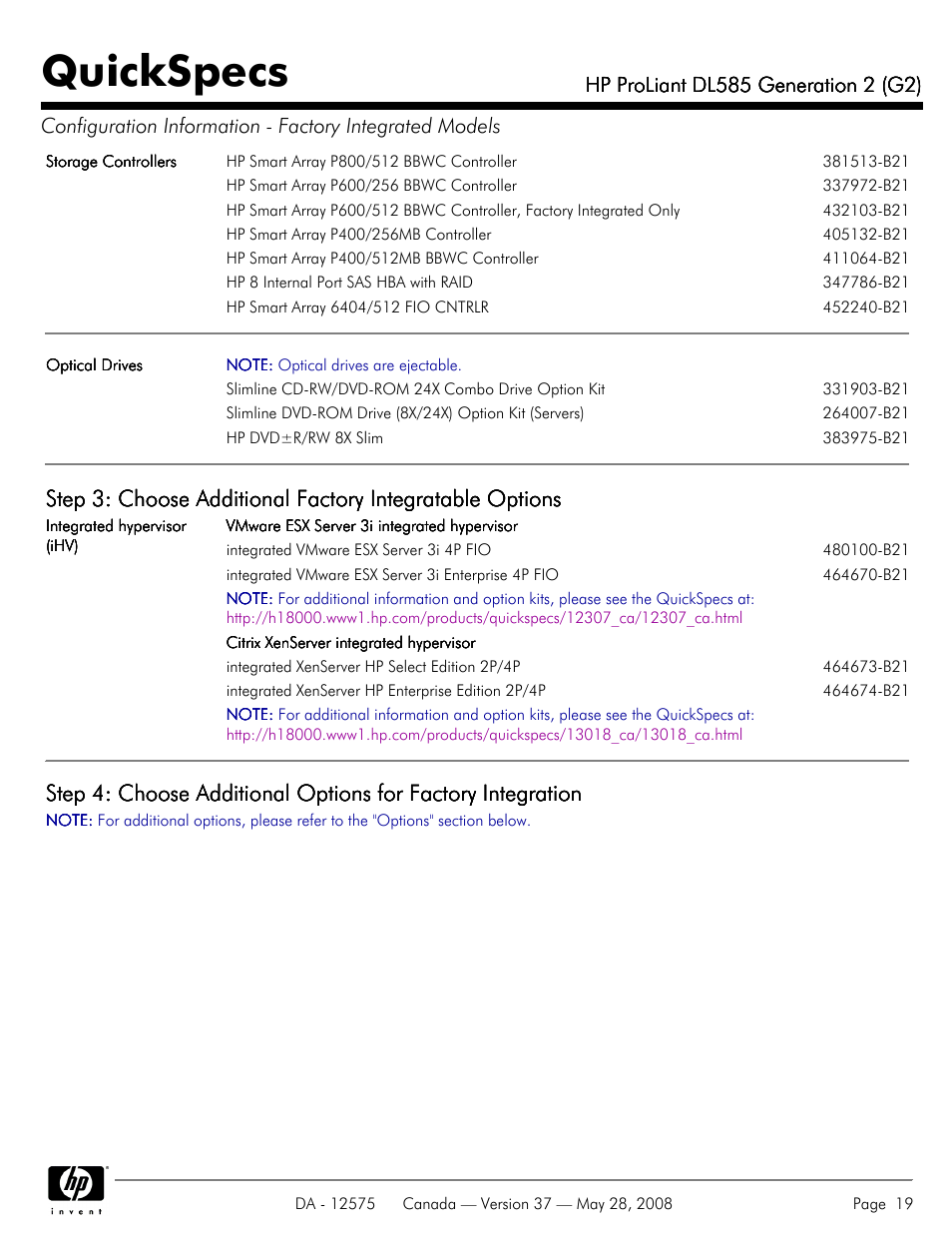 Quickspecs | Compaq ProLiant DL585 G2 User Manual | Page 19 / 46