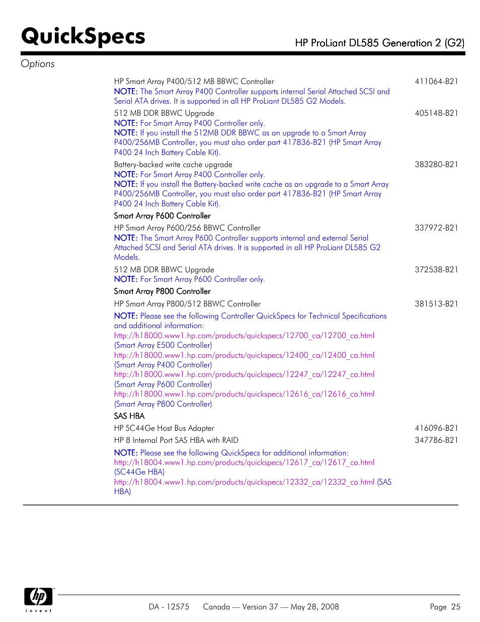 Quickspecs | Compaq ProLiant DL585 G2 User Manual | Page 25 / 46