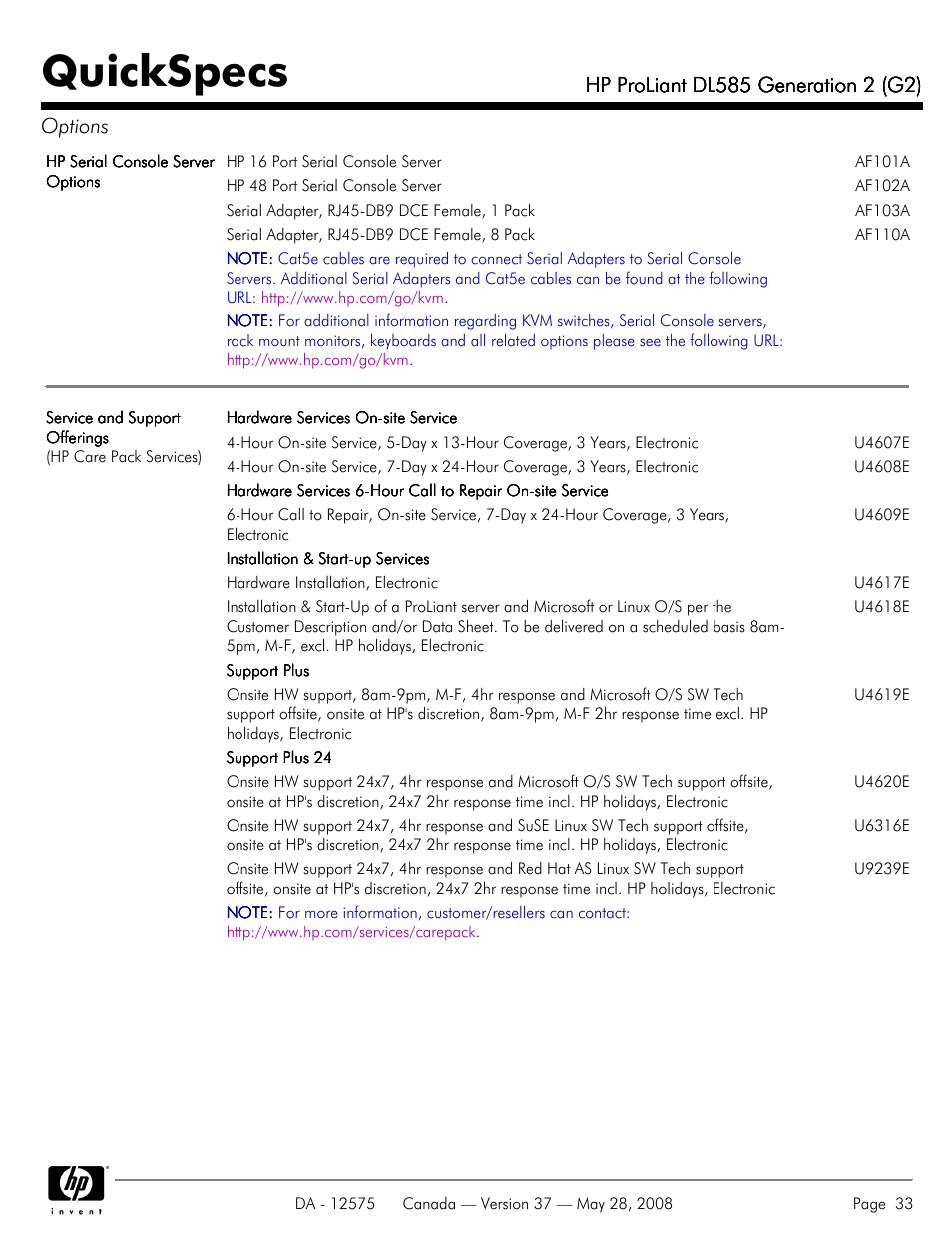 Quickspecs | Compaq ProLiant DL585 G2 User Manual | Page 33 / 46