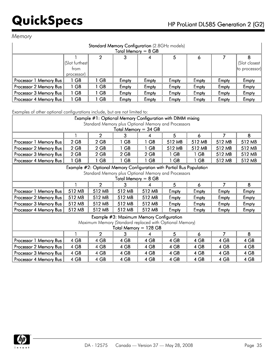 Quickspecs | Compaq ProLiant DL585 G2 User Manual | Page 35 / 46