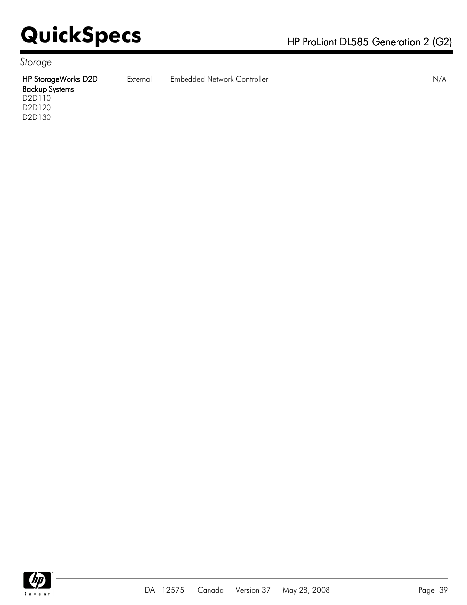Quickspecs | Compaq ProLiant DL585 G2 User Manual | Page 39 / 46