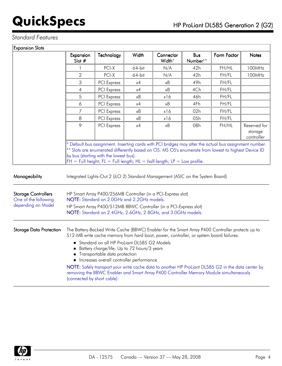 Quickspecs | Compaq ProLiant DL585 G2 User Manual | Page 4 / 46