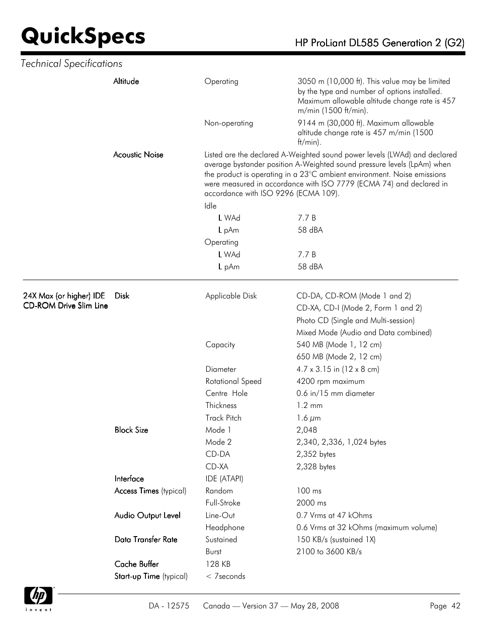 Quickspecs | Compaq ProLiant DL585 G2 User Manual | Page 42 / 46