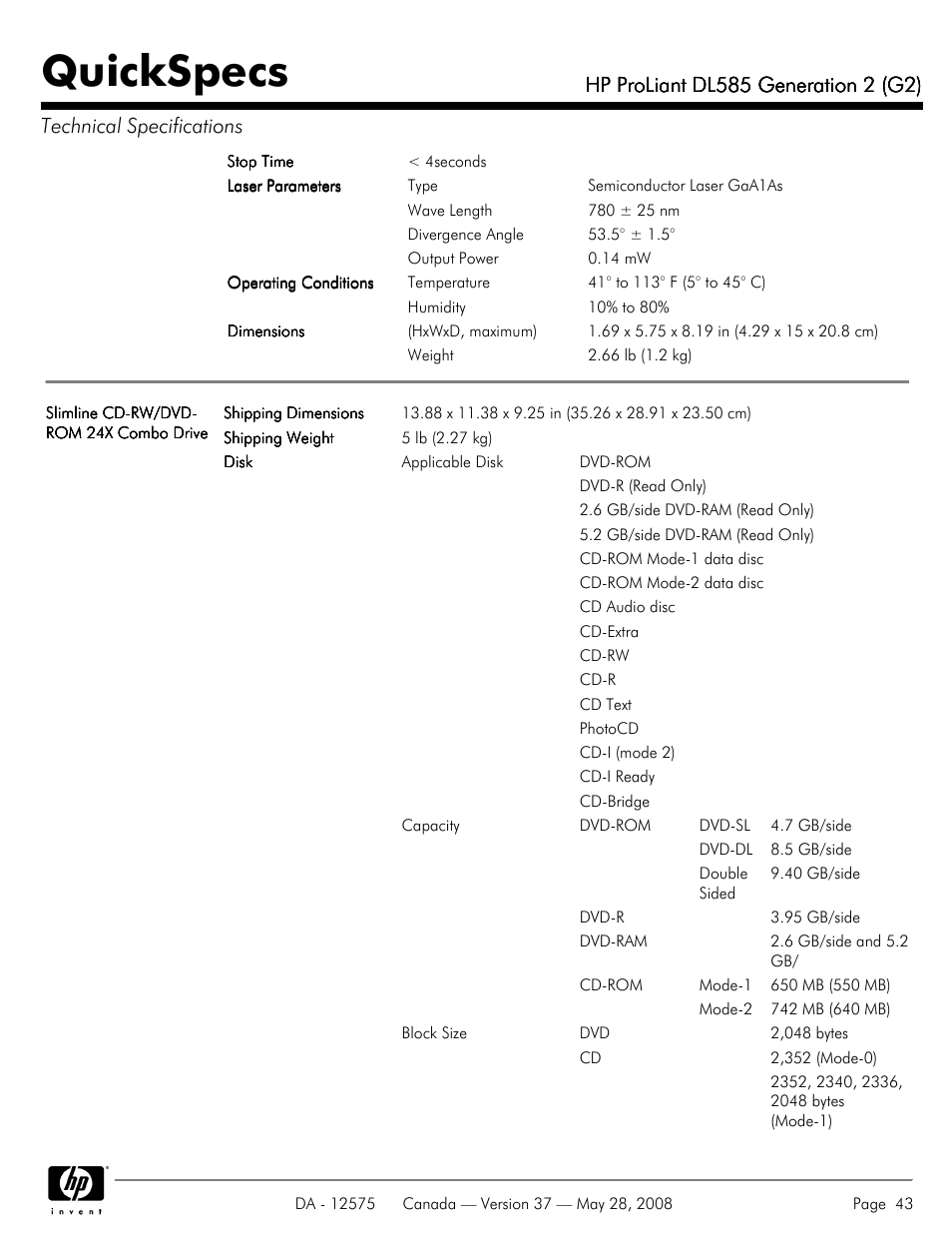 Quickspecs | Compaq ProLiant DL585 G2 User Manual | Page 43 / 46