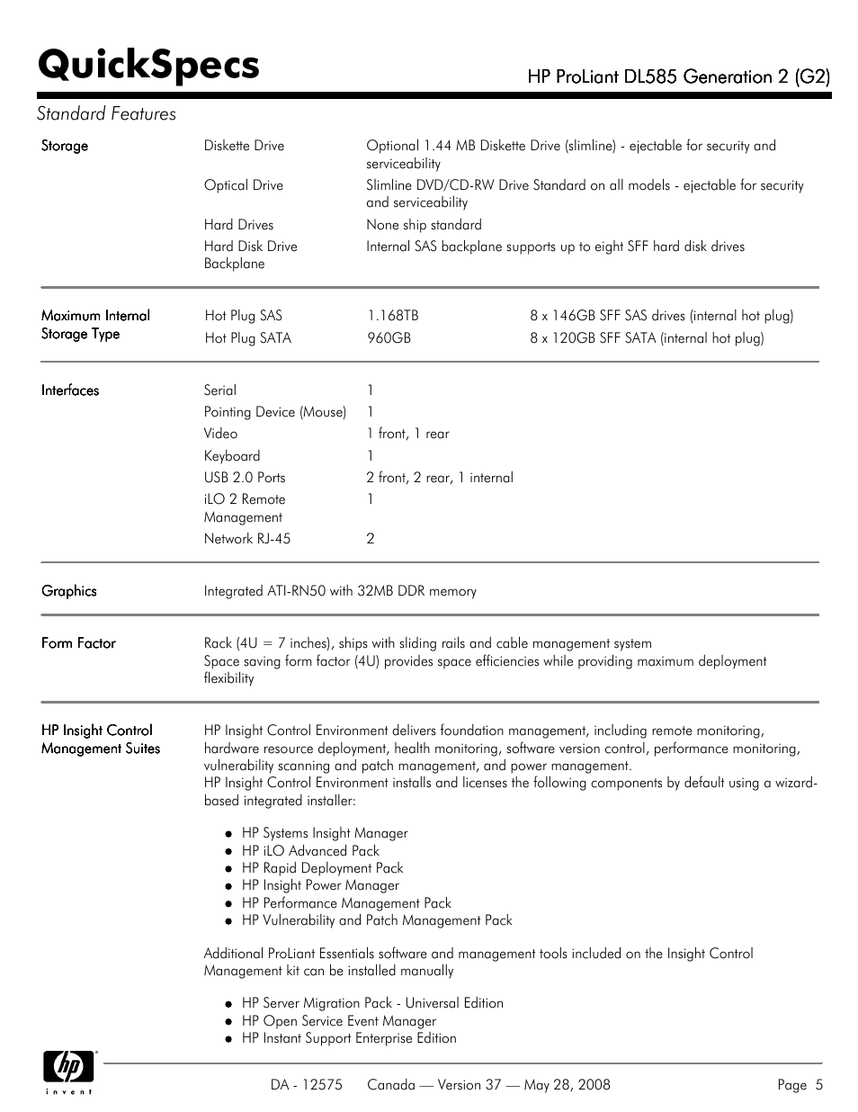 Quickspecs | Compaq ProLiant DL585 G2 User Manual | Page 5 / 46