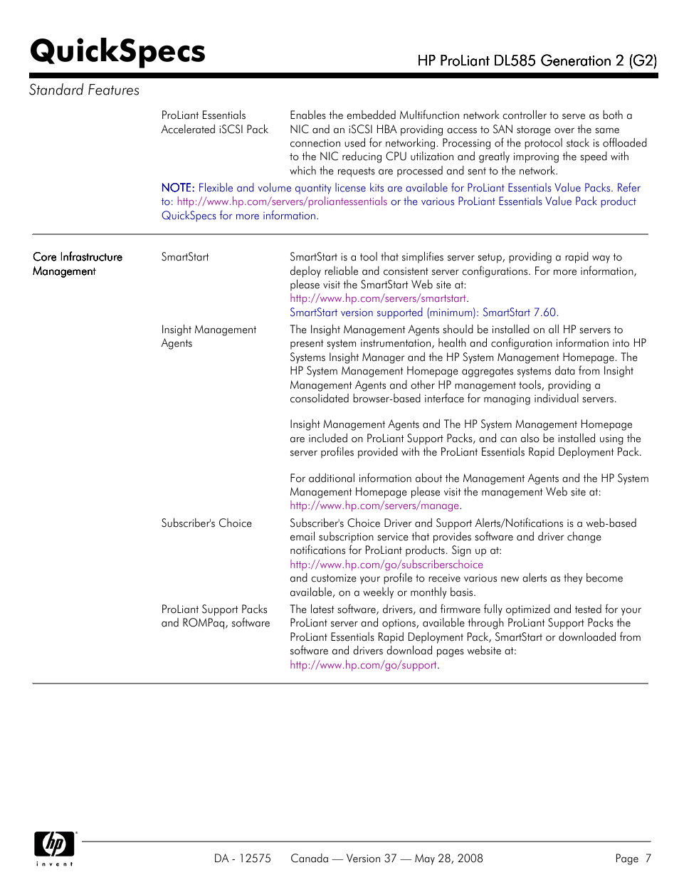 Quickspecs | Compaq ProLiant DL585 G2 User Manual | Page 7 / 46