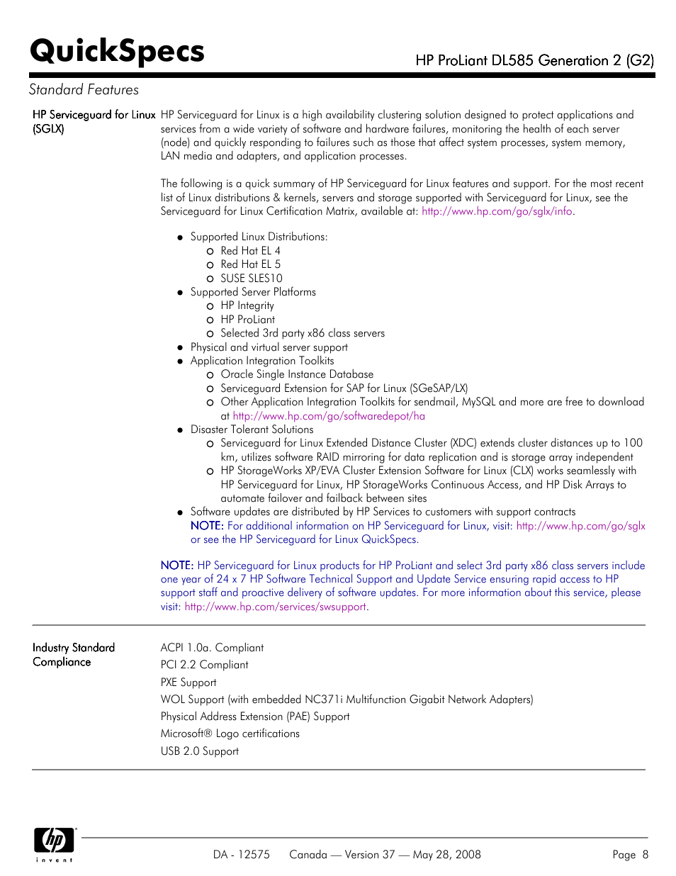 Quickspecs | Compaq ProLiant DL585 G2 User Manual | Page 8 / 46