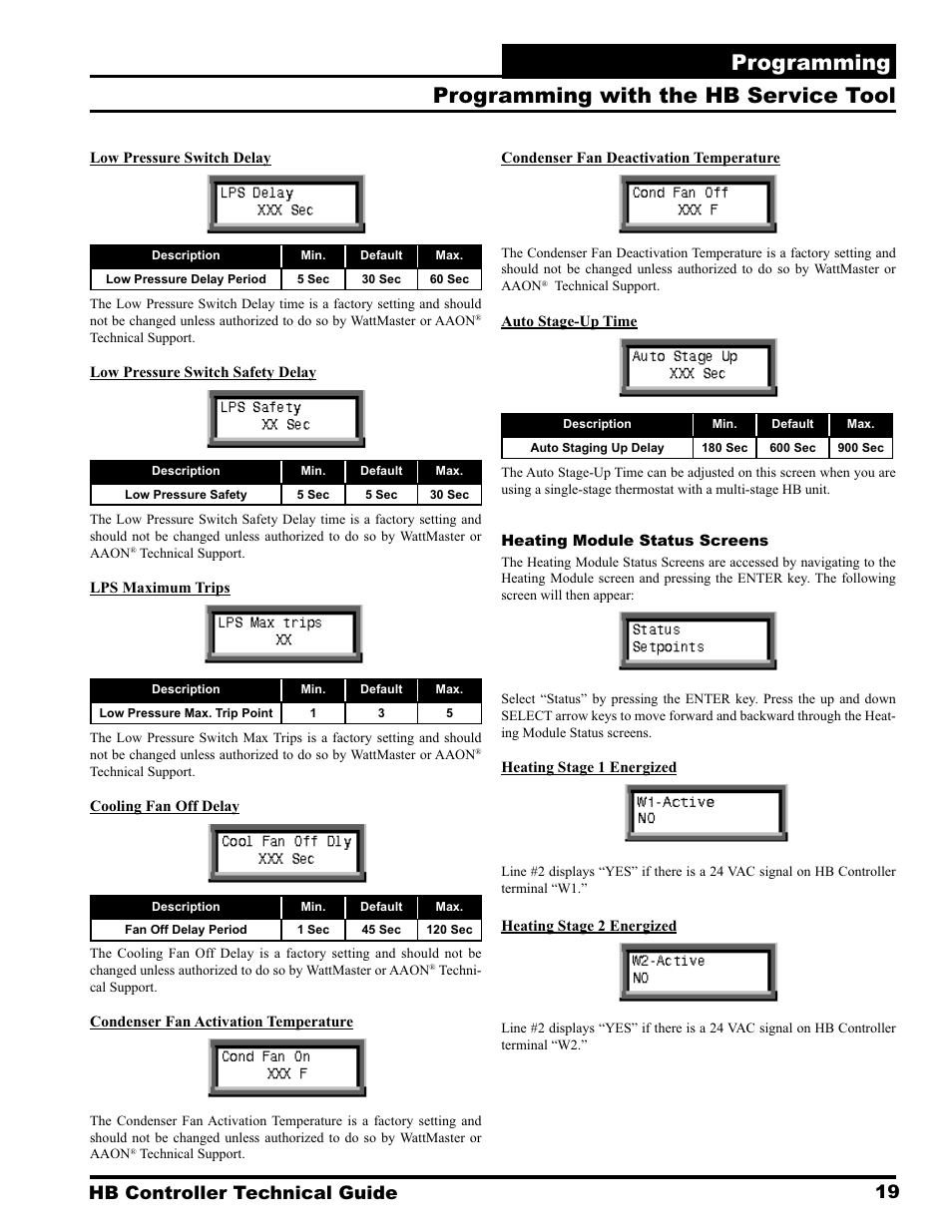 Programming, Programming with the hb service tool, 19 hb controller technical guide | Orion System HB Controller User Manual | Page 19 / 48