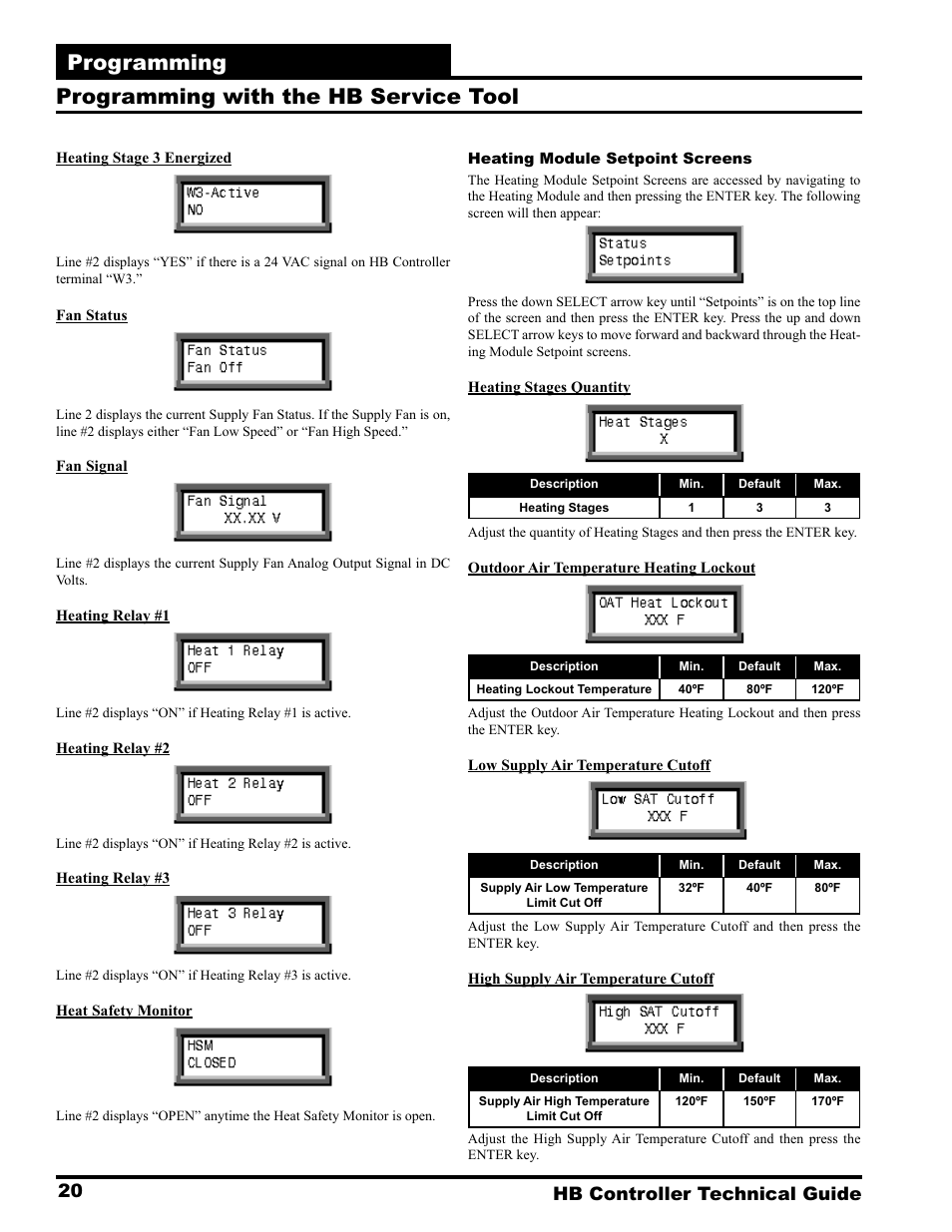 Programming, Programming with the hb service tool, 20 hb controller technical guide | Orion System HB Controller User Manual | Page 20 / 48