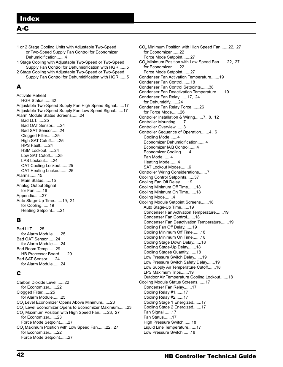 Index, 42 hb controller technical guide | Orion System HB Controller User Manual | Page 42 / 48