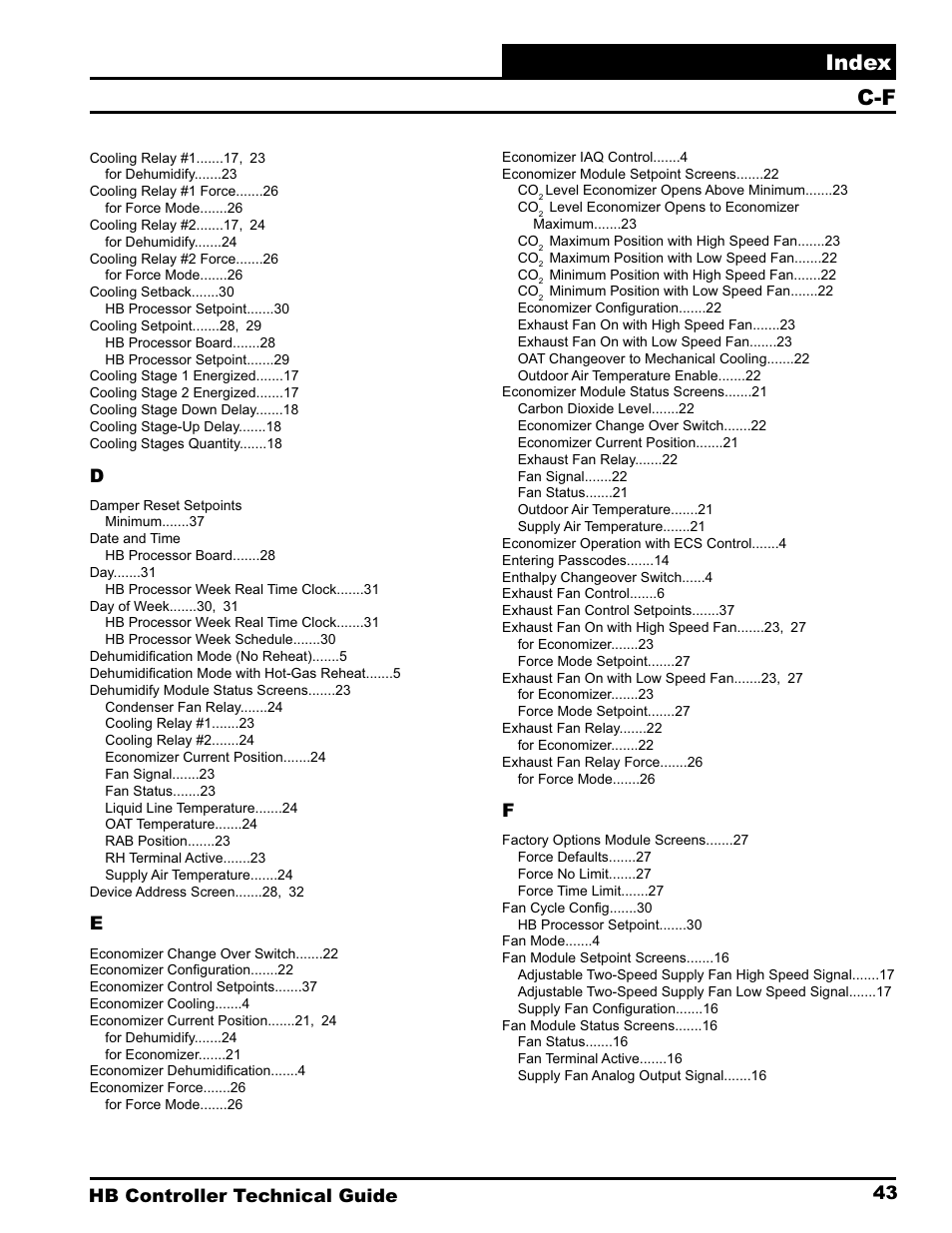 Index, 43 hb controller technical guide | Orion System HB Controller User Manual | Page 43 / 48