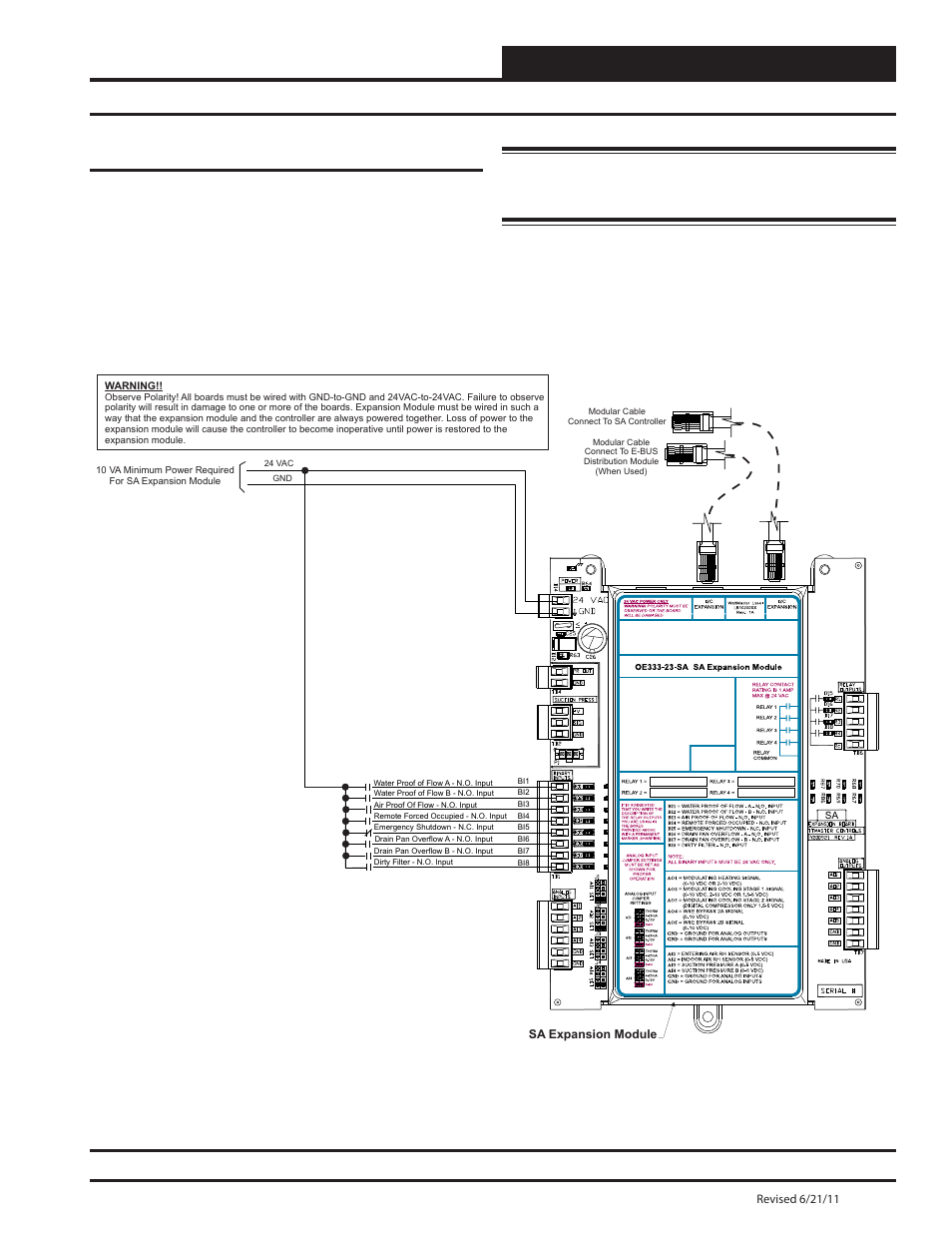 Installation & wiring, Sa expansion module binary inputs wiring, Sa controller technical guide | 23 sa expansion module binary inputs | Orion System SA Controller User Manual | Page 23 / 70