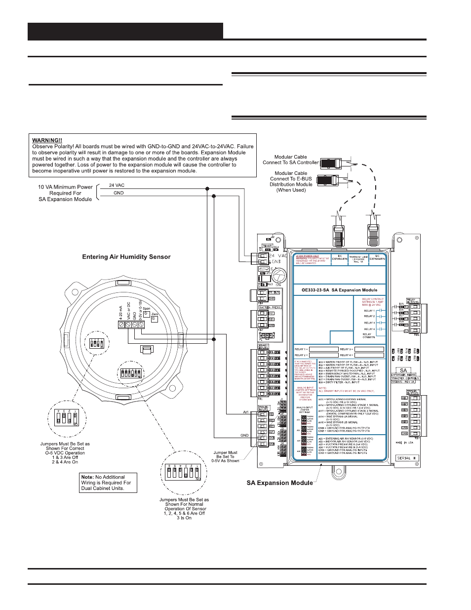 Installation & wiring, Entering air humidity sensor wiring | Orion System SA Controller User Manual | Page 24 / 70