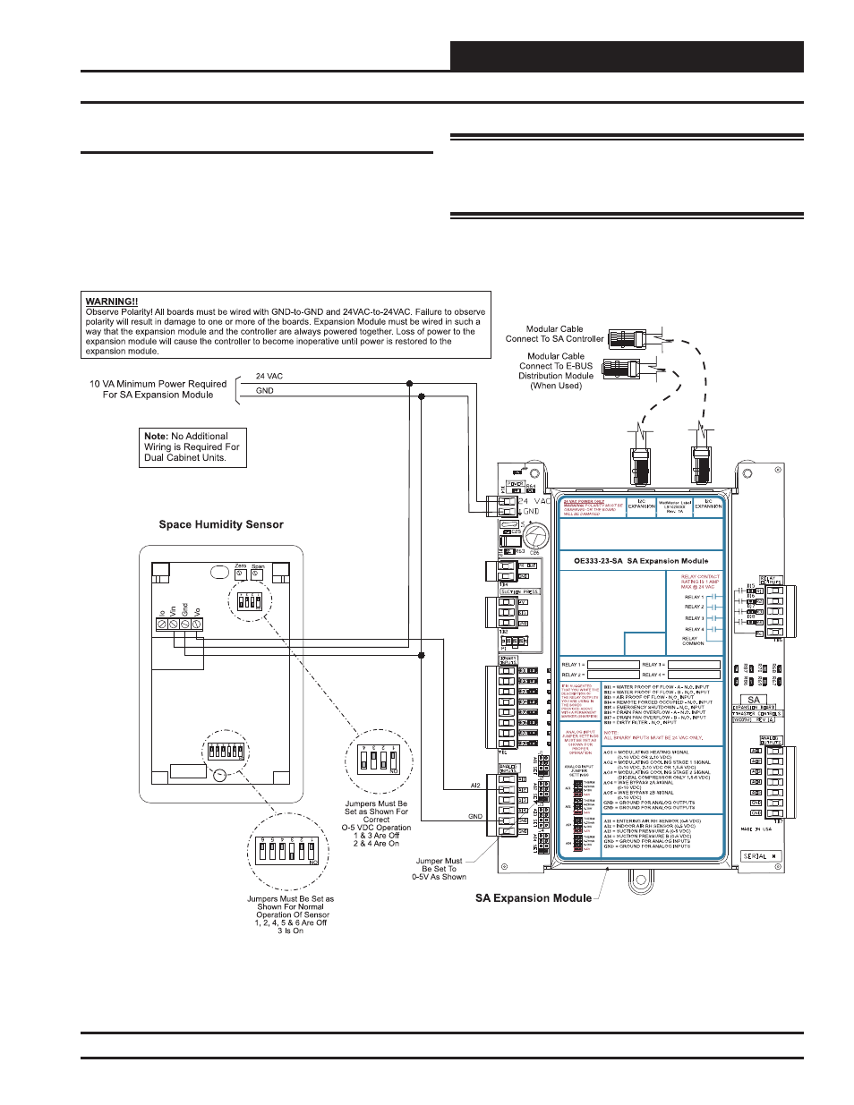 Installation & wiring, Indoor wall-mounted humidity sensor wiring | Orion System SA Controller User Manual | Page 25 / 70