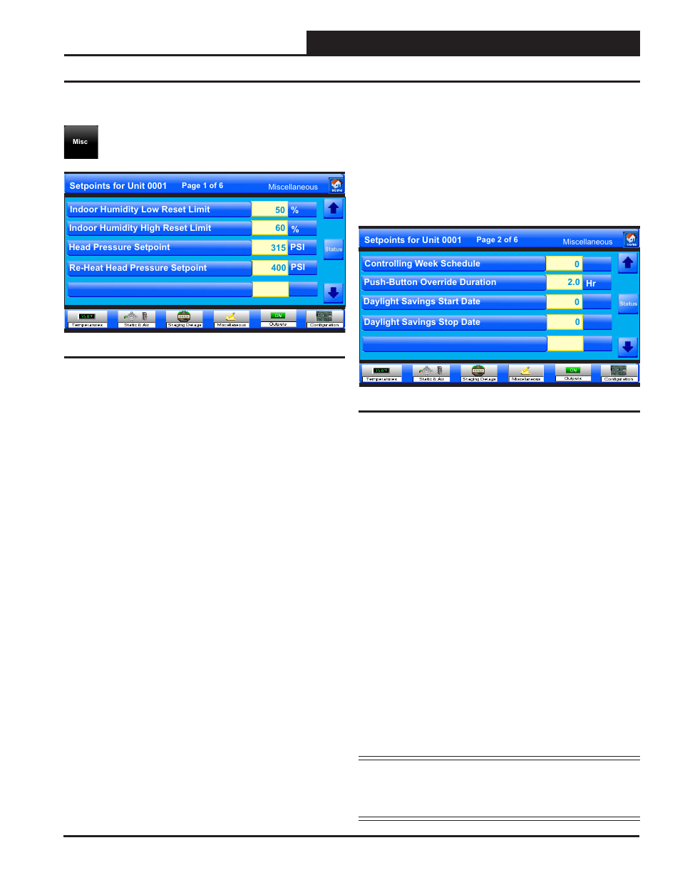 Vcm, vcm-x & vcb-x controllers, Vcb-x controllers, Vcb-x miscellaneous setpoints | Smts ii technical guide | Orion System System Manager TS II In-House User Manual | Page 59 / 84