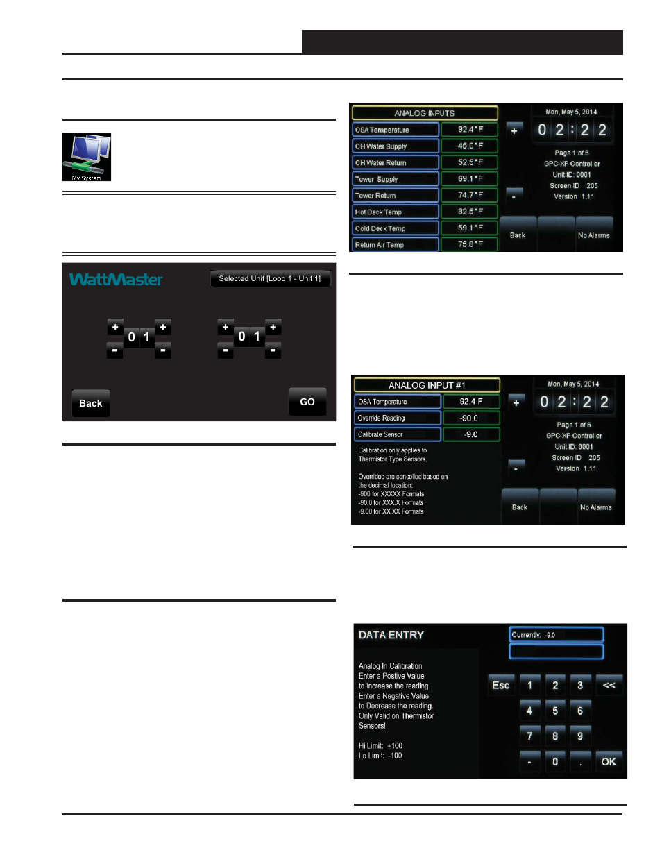Gpc-xp controller screens, Unit selection and analog inputs | Orion System System Manager TS II For GPC-XP User Manual | Page 13 / 24