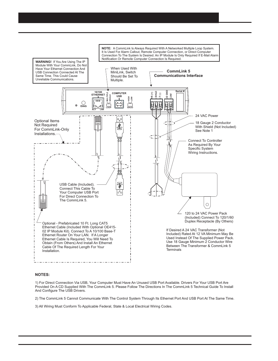 Commlink connections & wiring, Commlink 5 and ip module, Systems design technical guide 28 | Orion System Systems Design User Manual | Page 28 / 32