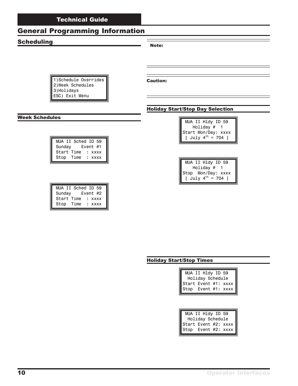 General programming information, Technical guide operator interfaces 10, Scheduling | Orion System MUA II D Controllers Operator Interfaces User Manual | Page 10 / 24