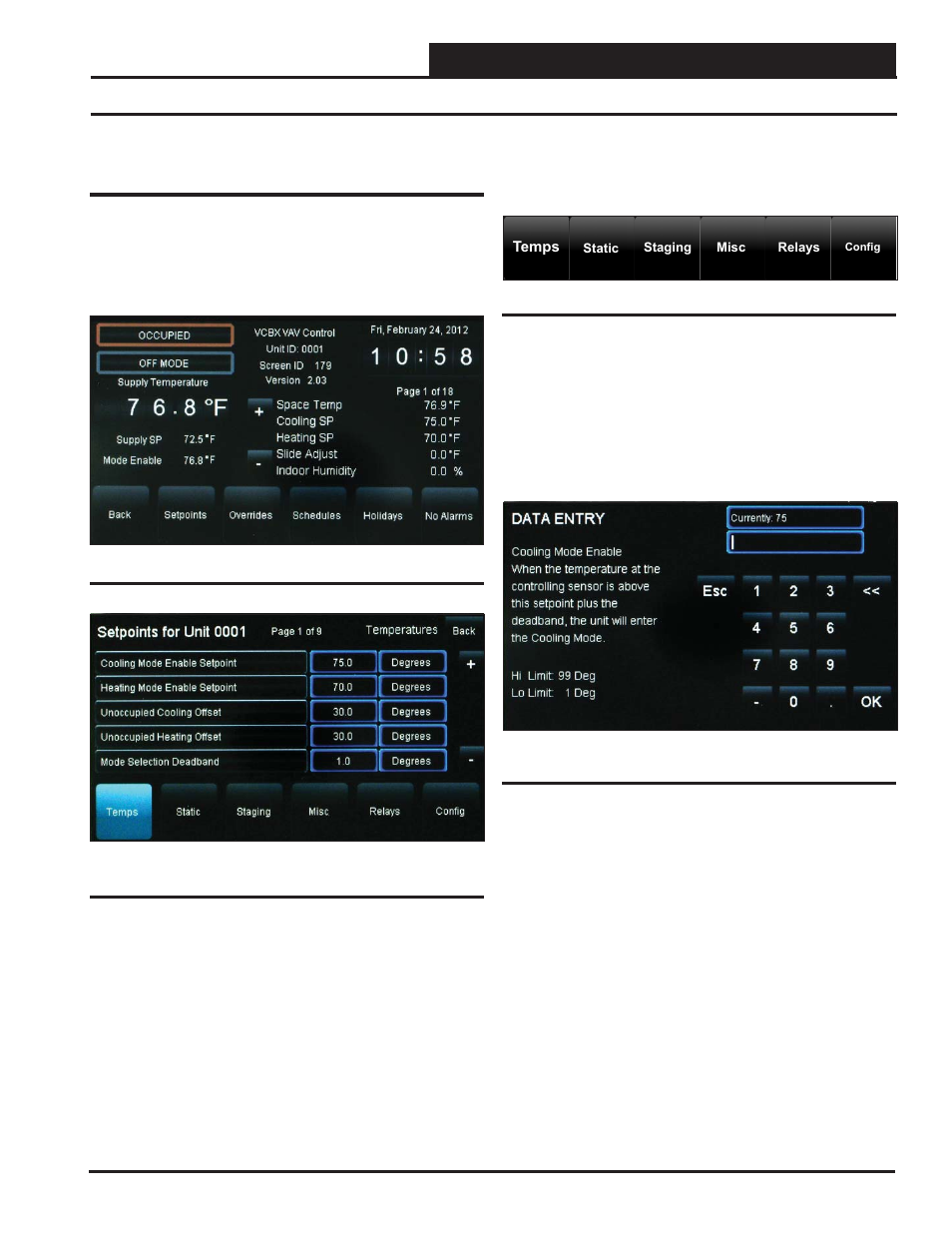 Vcm, vcm-x & vcb-x controllers, Vcb-x controllers, Accessing and entering vcb-x setpoints | Orion System OE392-10 System Manager TS User Manual | Page 35 / 80